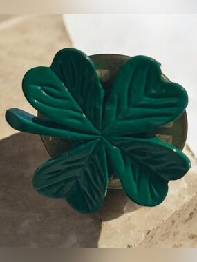 Vintage Green Plastic Four Leaf Clover Lapel Pin St Patricks Day Lucky Charm